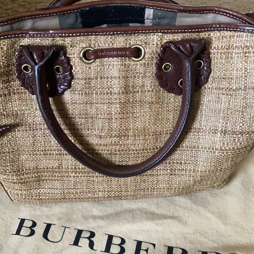 Burberry leather & straw bag